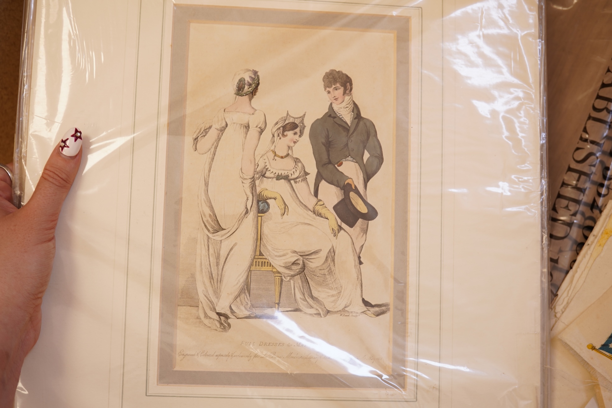 A collection of 18th / 19th century prints and engravings to include ‘Les coulisses de l'Opéra’, satirical engraving published by Paul André Basset, three fashion plates, published 1808 and a collection of French archite